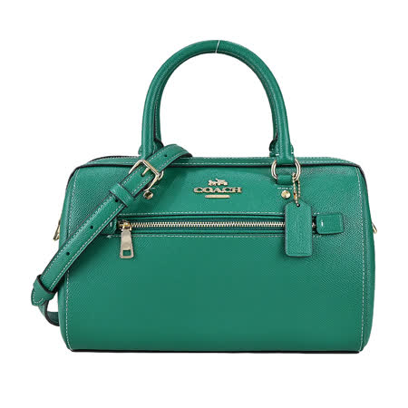 COACH 經典馬車素面前拉鍊手提/斜背兩用波士頓包(綠)
