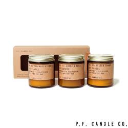 美國 P.F. Candles Co. 官方精緻禮盒三入組 99g手工香氛蠟燭 (黃金海岸+琥珀麝香+柚木煙草)