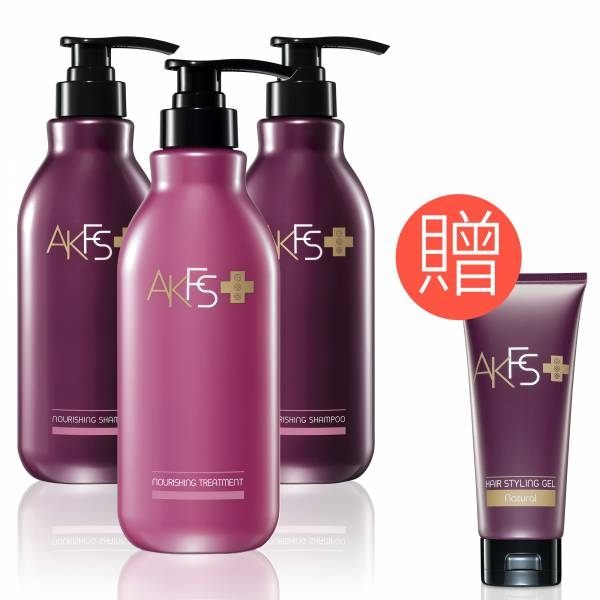 【AKFS PLUS】滋養系列洗髮護髮組400ml(洗髮露x2， 修護乳x1)送定型膠1瓶120g/(日本製造，郭富城代言)