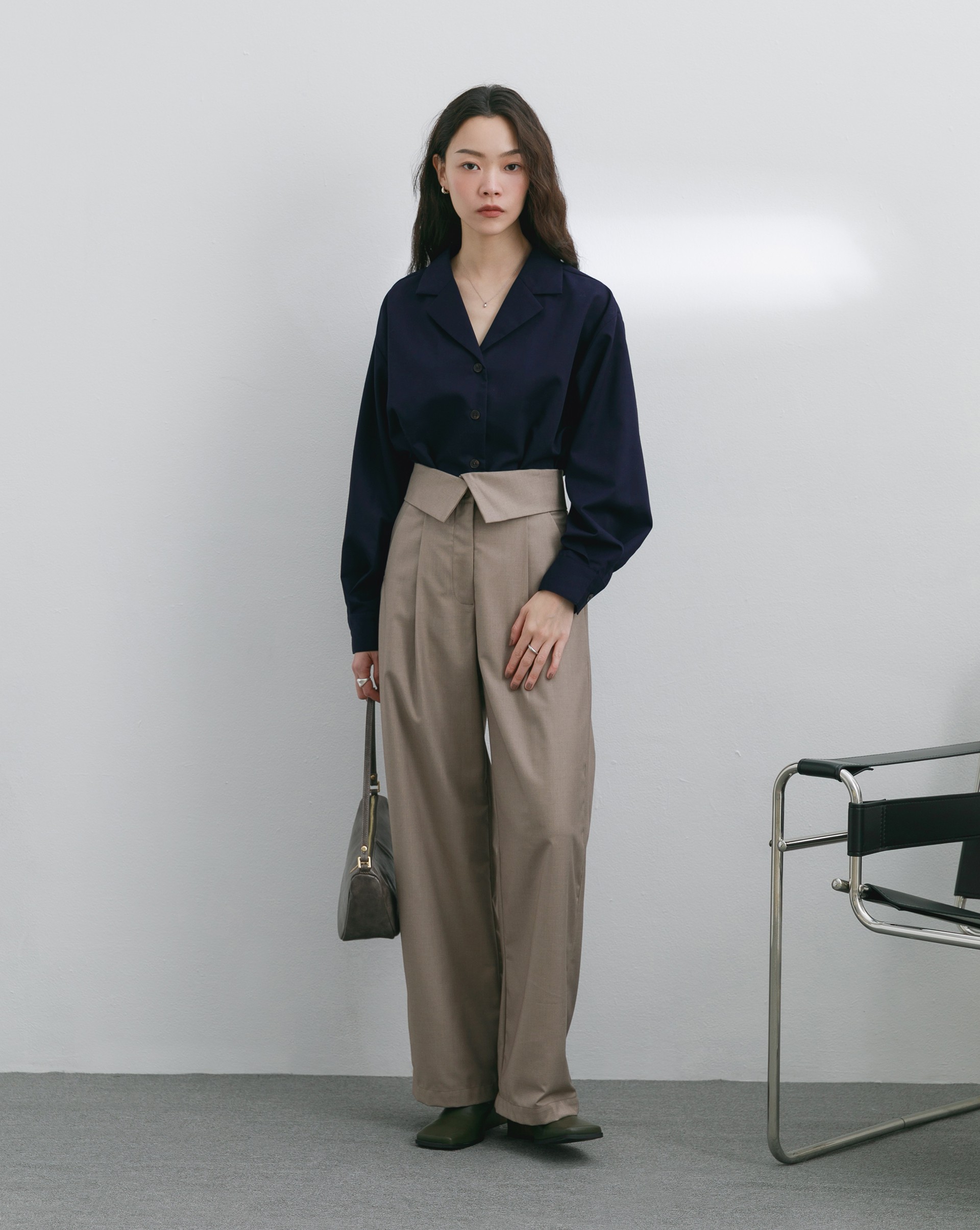 翻片落地西裝褲-Meierq