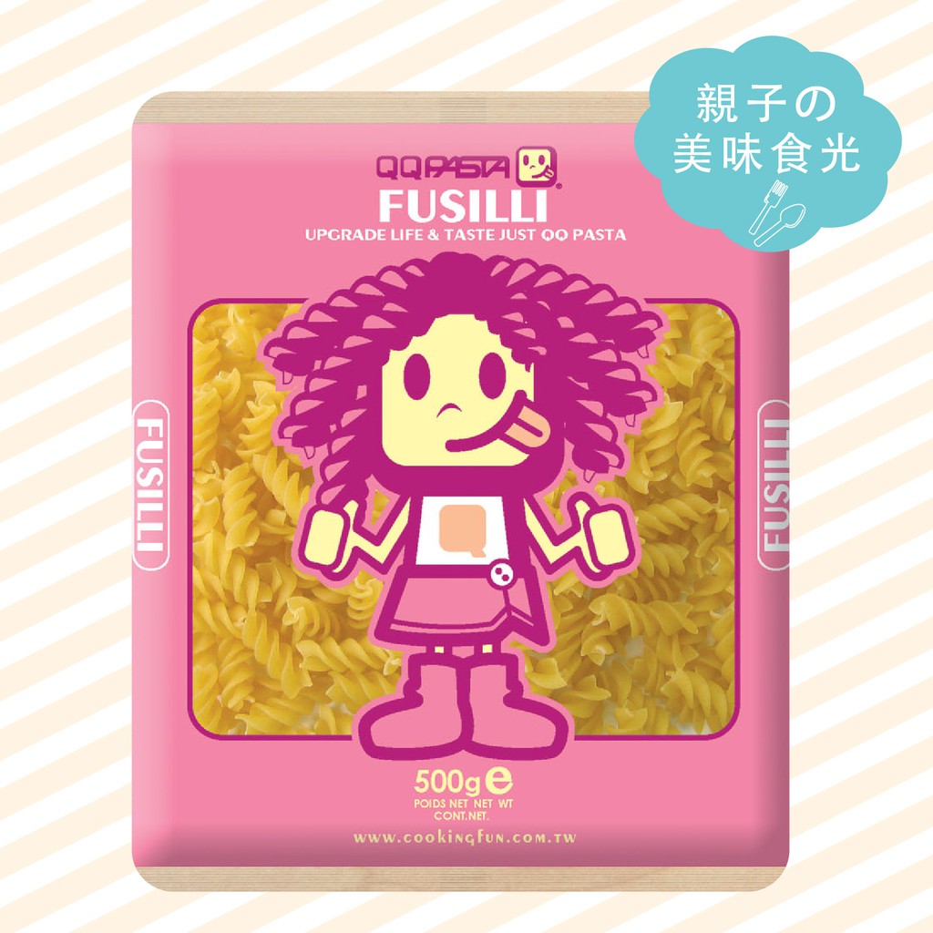 QQ義大利麵成分單純無添加鹽、防腐劑，口感清爽Q彈，帶有清新麥香，最適合全家人的美味料理。★100%杜蘭小麥製成。★絕不添加防腐劑，品質穩定，料理簡單。★媽媽好幫手，增進親子情感。★建議烹煮時間：約1