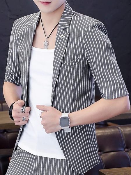 西裝外套男短袖單西裝男士夏季潮流韓版修身中袖小西服男英倫七分袖夏裝外套 衣間迷你屋