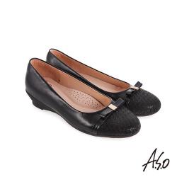 A.S.O 義式簡約 壓紋皮拼接紓壓平底鞋-黑