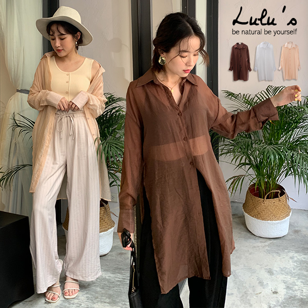 062008♦ 開叉設計/透膚材質/長版版型