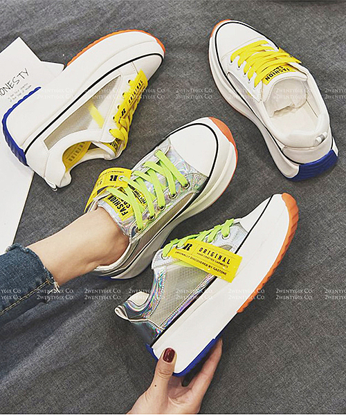 時尚潮流撞色n元氣透視厚底鞋n鞋帶布標可拆卸n韓國空運需14-20天 n請確認可接受再下單