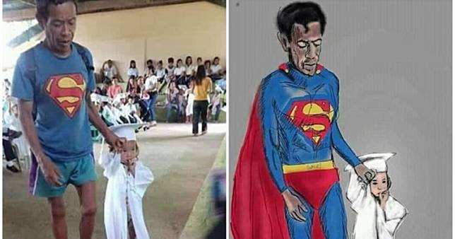 Pakai kaus Superman di wisuda anaknya, kisah ayah ini bikin haru