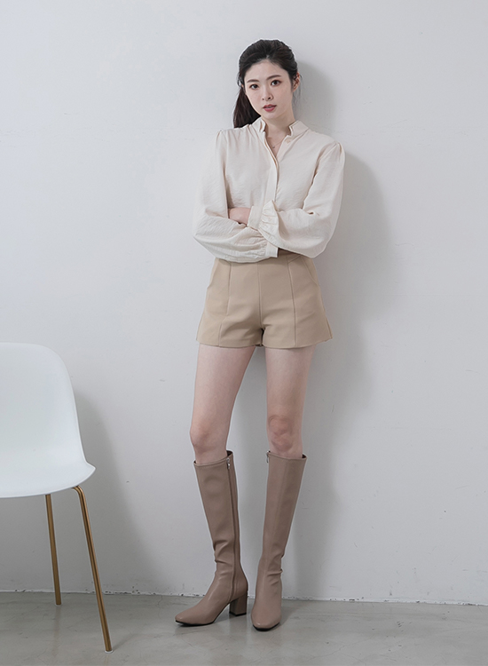 D+AF素面中車線高跟長靴 膝下靴穿搭 女