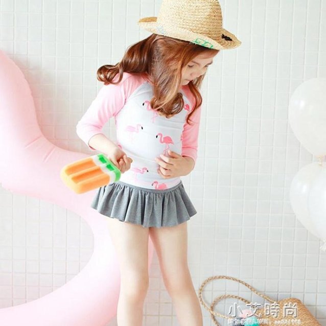 韓版兒童防曬分體泳衣女童速幹長袖水母衣學生潛水服寶寶泳衣套裝