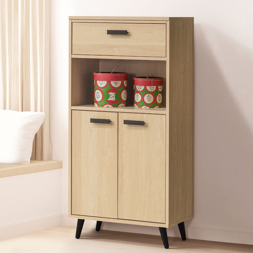 選用高級木心板材質 多元空間的收納設計 鐵件腳柱支撐穩固 免組裝專人配送到府 顏色橡木色 產地台灣