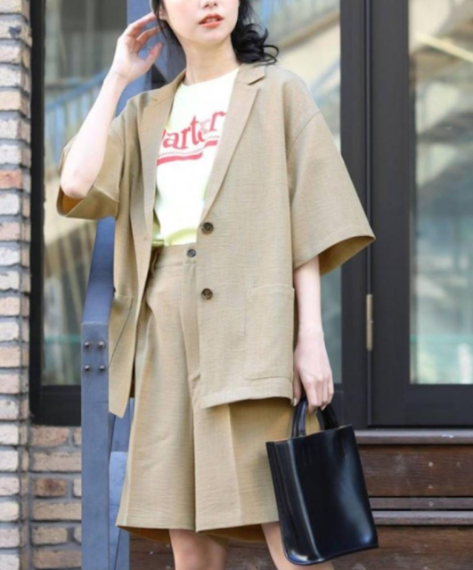 棉麻短袖西裝套裝