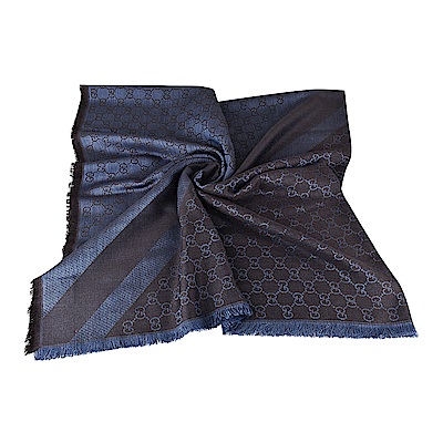 GUCCI 經典GG緹花LOGO羊毛蠶絲披肩圍巾(深藍)