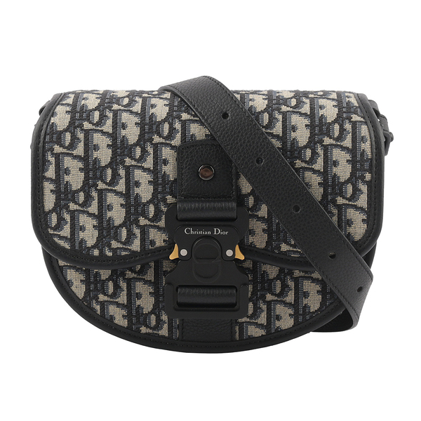 【DIOR】GALLOP OBLIQUE 緹花布迷你郵差包(米色/黑色) 1ADPO033YKY_H27E