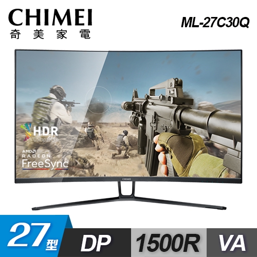 極速競飆 曲面電競品名 / 規格：【CHIMEI 奇美】27型 曲面電競液晶螢幕 ML-27C30Q特色：1500R 曲面窄邊框廣視角電競寬螢 / 奇美光學獨家板材 / 支援HDR / 8 bit /