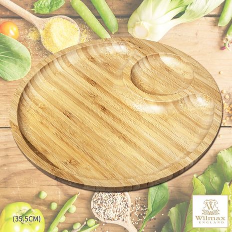 【英國 WILMAX】竹製圓形分隔餐盤/輕食盤35.5CM