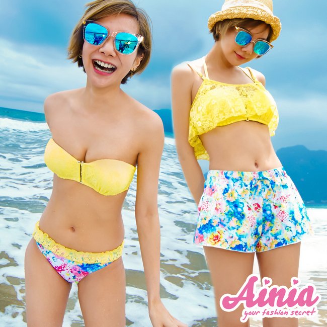 【首購免運】myBRA雞蛋花俏麗蕾絲鋼圈泳衣 M-XL AINIA