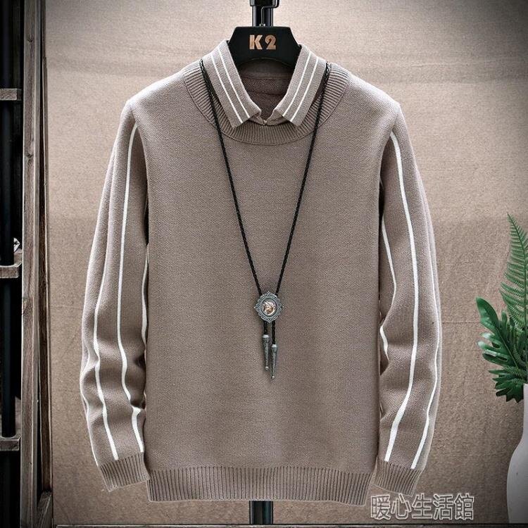 限時八折 襯衫毛衣毛衣男假兩件襯衫領保暖上衣潮流長袖帶領針織衫秋冬季加厚