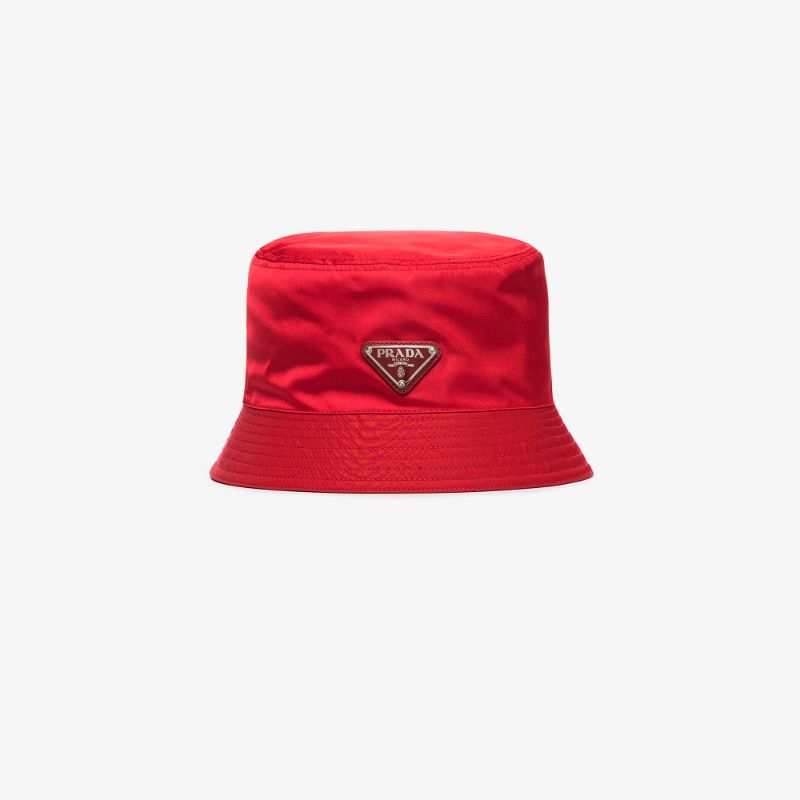 Prada Mens Red Nylon Bucket Hat