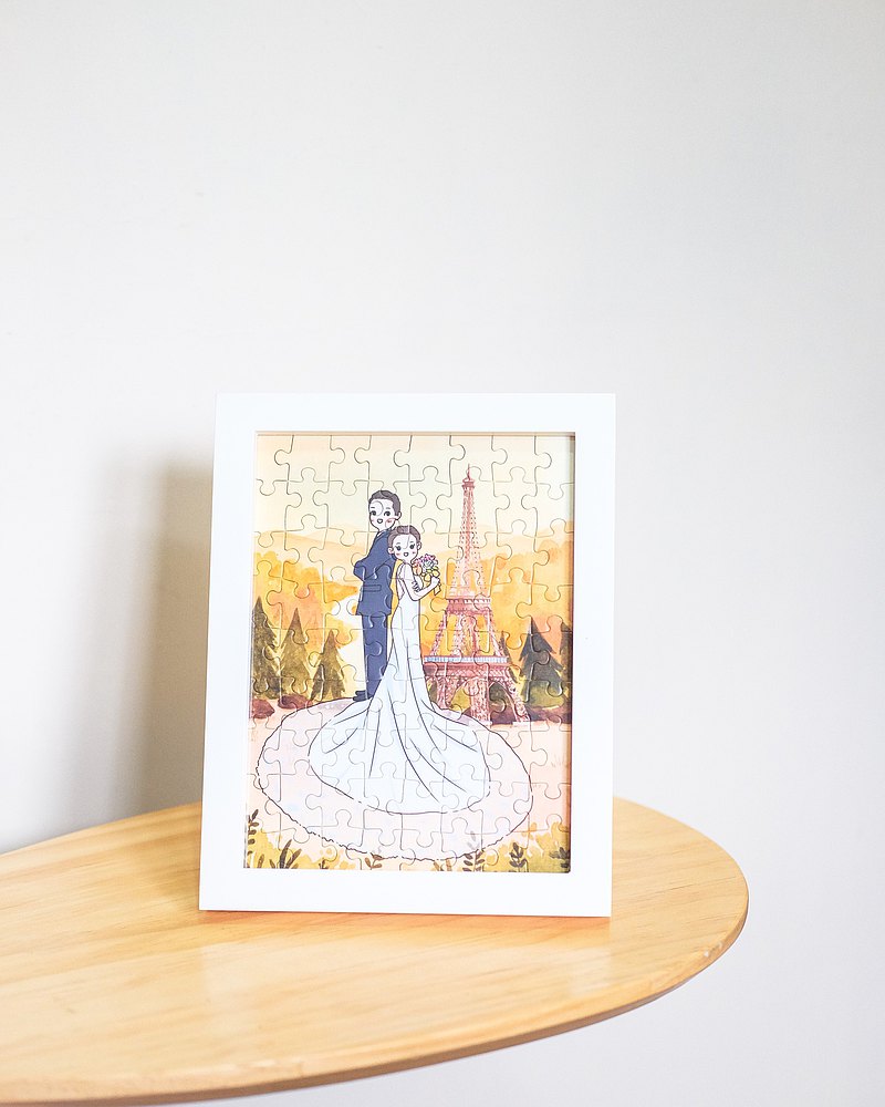 【客製化木質拼圖】似顏繪 人像 HG可愛風 結婚 禮物 ⋯15X20CM