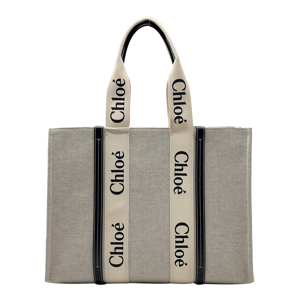 Chloe Woody 帆布大型托特包(米白/海軍藍) 廠商直送