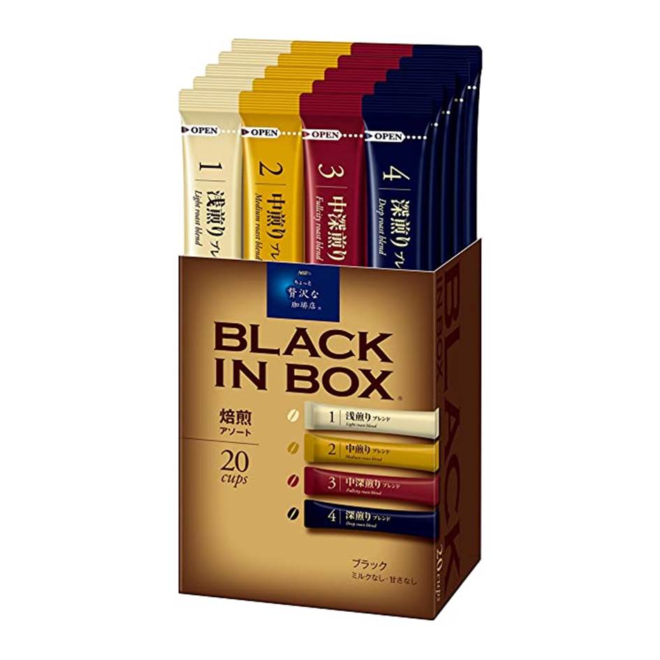 【AGF MAXIM】贅澤咖啡店BLACK IN BOX四種類焙煎即溶咖啡-黑咖啡 20本入 40g 淺煎/中煎/中深煎/深煎 日本進口咖啡