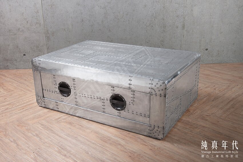 【純真年代】復古風工業風 鋁皮單抽屜咖啡桌 小矮桌 收納櫃 置物櫃 邊櫃 斗櫃 黑鷹飛行員風格 Loft特色個性傢俱家具 酒吧咖啡廳民宿餐廳室內設計裝潢 ~BRN3239~