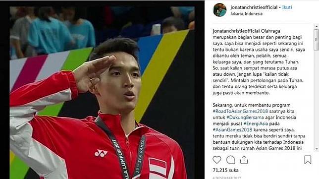 Intip 5 Kalimat Bijak Jonatan Christie Yang Menginspirasi