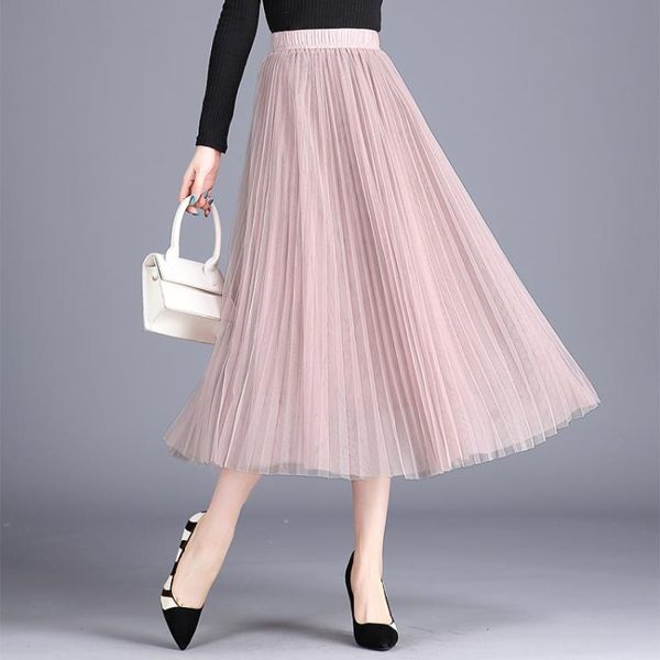 百褶裙 超火的網紗半身裙子女夏新款韓版高腰中長款百褶裙紗裙仙 玩趣3c