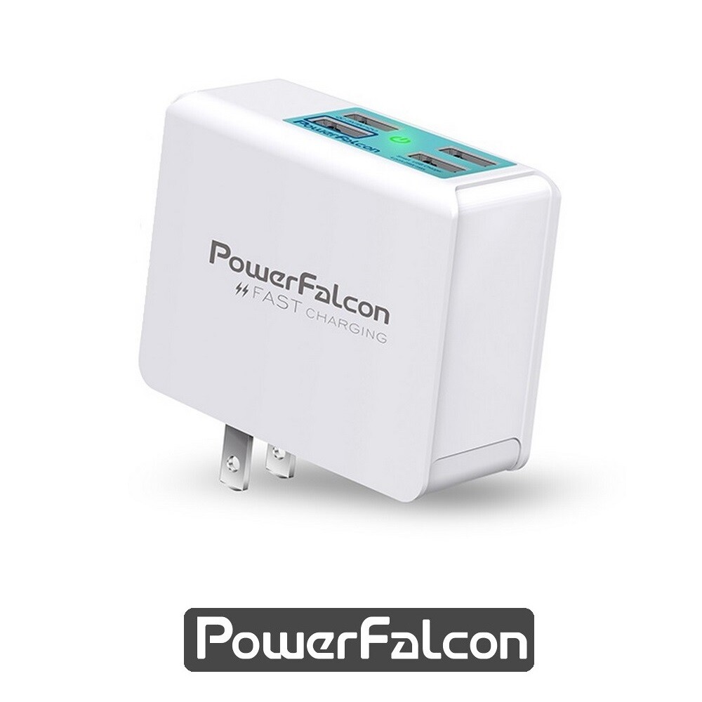 * 台灣設計品牌PowerFalcon 4-Port(3+1/QC) USB充電器, 提供25瓦輸出電力, 4組USB輸出(一組支援QC3.0快速充電), 一次可同時充4個行動裝置 * 每組輸出都配置