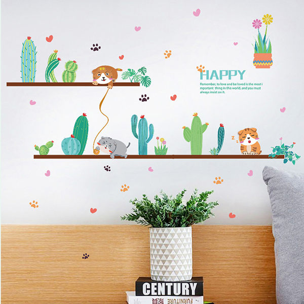 時尚壁貼 -小清新貓與仙人掌