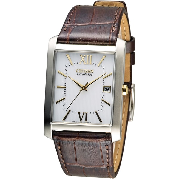 CITIZEN Eco-Drive 金色羅馬時尚男錶-白/褐色(BM6789-02A)