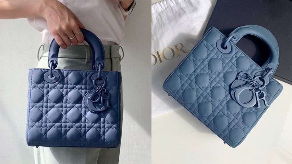 「迷霧靛藍」包包推薦：LADY DIOR 丹寧藍色超啞光中型手袋，NT$160,000