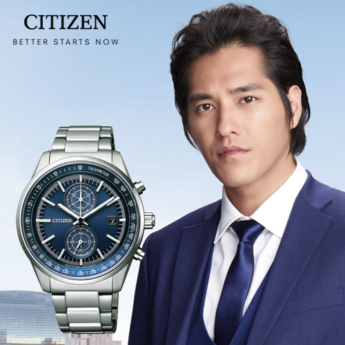 【買就送！２張威秀電影票】新作! 藍正龍配戴款 CITIZEN 雅痞魅力經典雙眼計時腕錶/藍 不鏽鋼錶帶 CA7030-97L 光動能 Eco-Drive 公司貨保固 現貨 熱賣中!