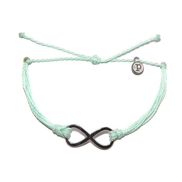 PuraVida美國手工SILVER INFINITY SEAFOAM 銀色無限 嫩綠色臘線衝浪手環