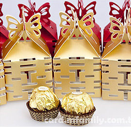 婚禮小物-１００份鏤空囍字喜糖盒+金莎巧克力+專用紙箱 -活動禮/送客禮/ 幸福朵朵