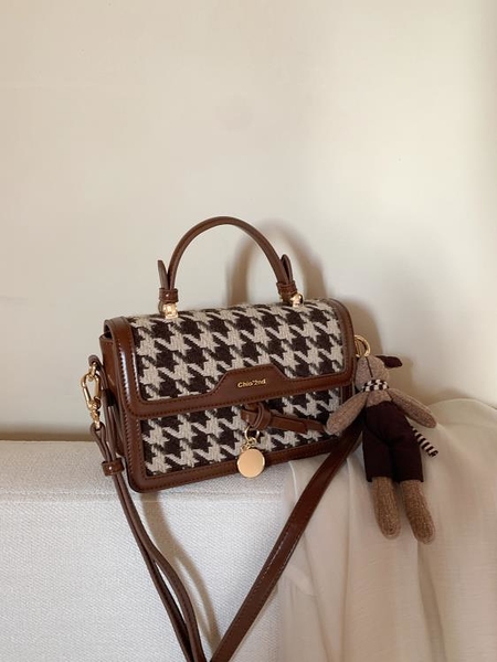 【側背包·柒柒】南風Chio2nd 瑪奇朵千鳥格手提小方包包女單肩斜挎包