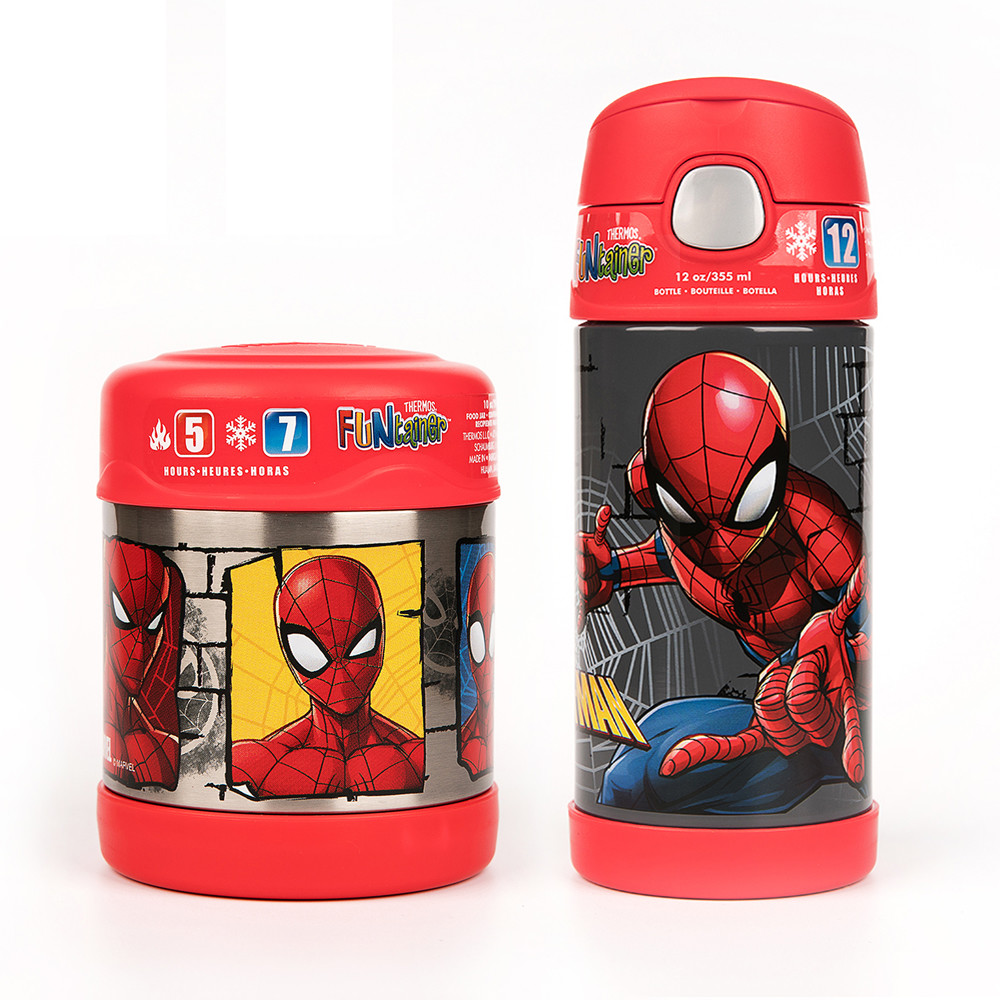 thermos真空絕緣技術長時間溫度保持 304不鏽鋼水壺長效保冷12小時 304不鏽鋼食物罐長效保冷7小時保溫5小時 水壺大按鈕設計單手操作好方便 食物罐大口徑設計方便清洗及放置食材 雙層結構表面不