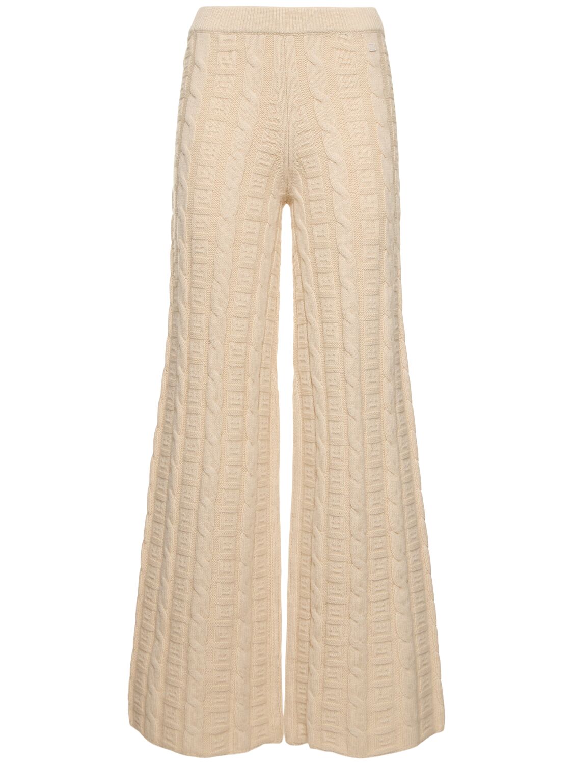 Wool Blend Cable Knit Flared Pants