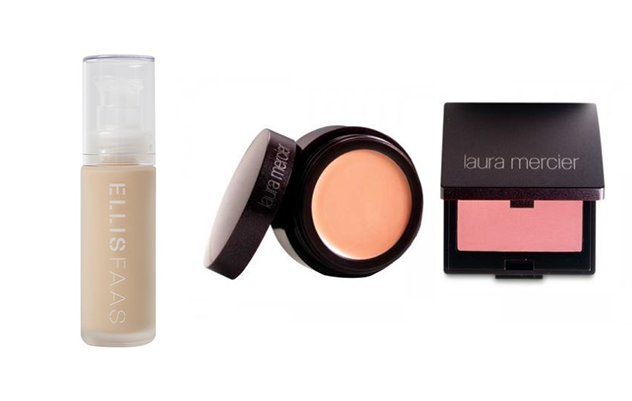 ▲ELLIS FAAS裸膚柔紗粉底液30m/NT$ 2950 Laura Mercier亮眼遮瑕霜2.2g/NT$1000、 迷妍頰彩3.6g/ NT$1000