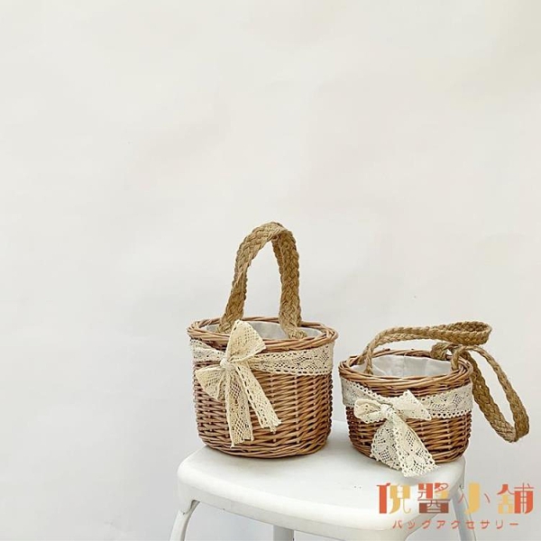 草編包海邊度假迷你藤編包小籃子水桶包手提沙灘包【倪醬小舖】