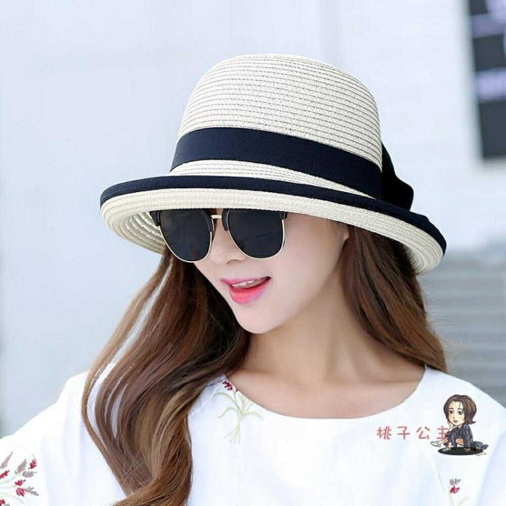 草帽 帽子女夏天草帽韓版遮陽帽可折疊太陽帽防曬沙灘帽遮臉大沿帽百搭 6色