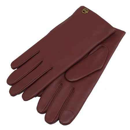 COACH 76310 馬車LOGO質感皮革保暖手套.酒紅