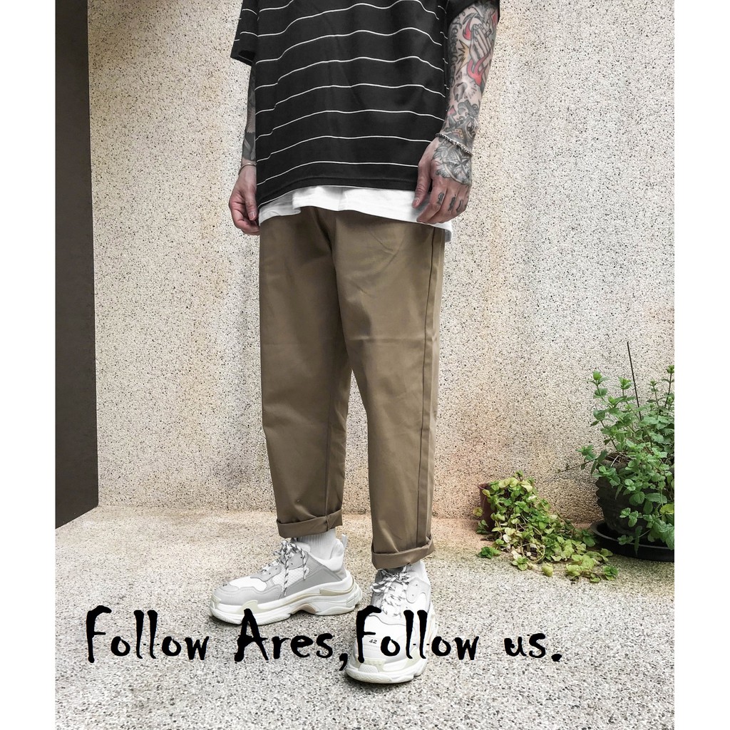 Ares.衣著 直筒微寬工作褲 卡其/軍綠/黑 韓國製 大尺碼 素面長褲