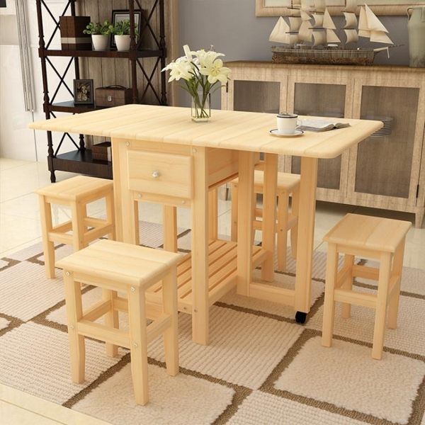 折疊桌 鬆木折疊餐桌家用小戶型吃飯桌多功能經濟伸縮桌長方形簡易小餐桌