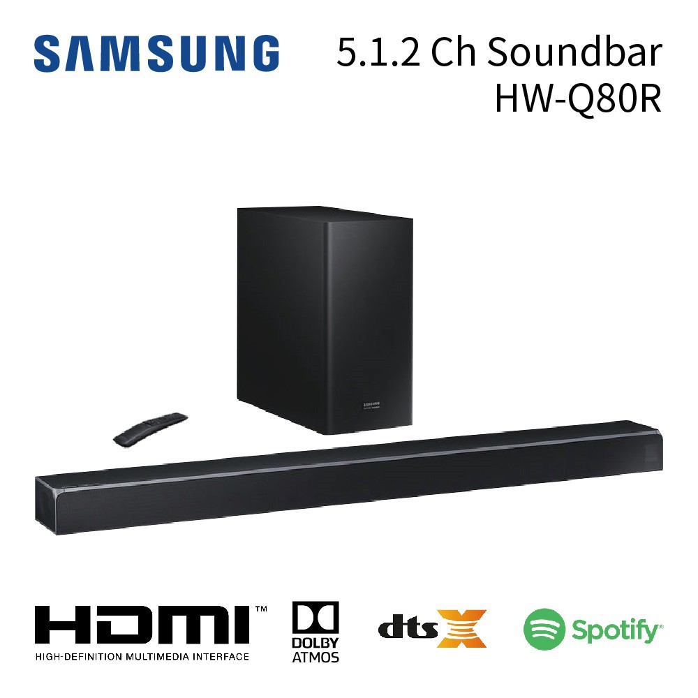 期間限定 輸入折扣碼 GSEV2901 另有現折優惠價!!台灣公司貨 全館免運費 SAMSUNG 三星 5.1.2聲道 Soundbar HW-Q80R 聲霸 家庭劇院 保固一年商品規格●Samsun