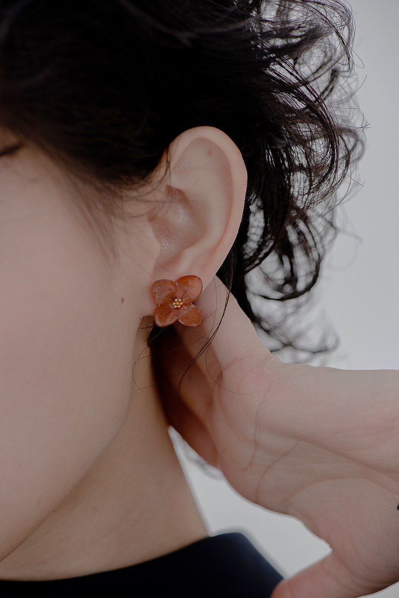 真花耳環-咖啡-Love Earrings- Brown