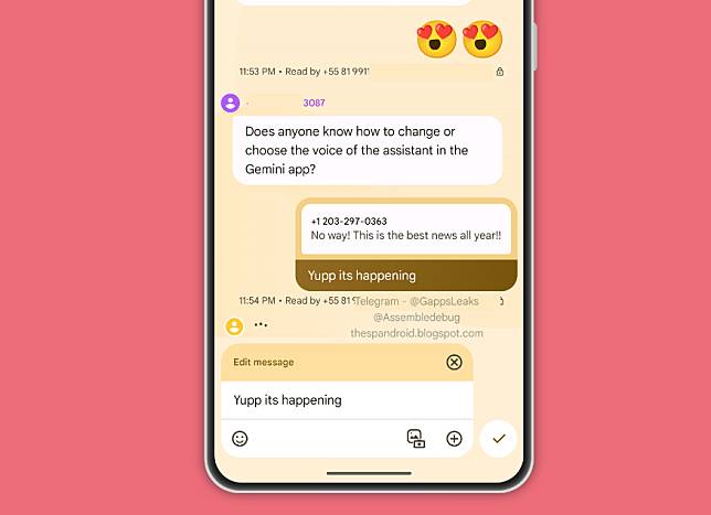 Google Messages正準備加入發送訊息重新編輯功能。(圖／翻攝TheSpAndroid)