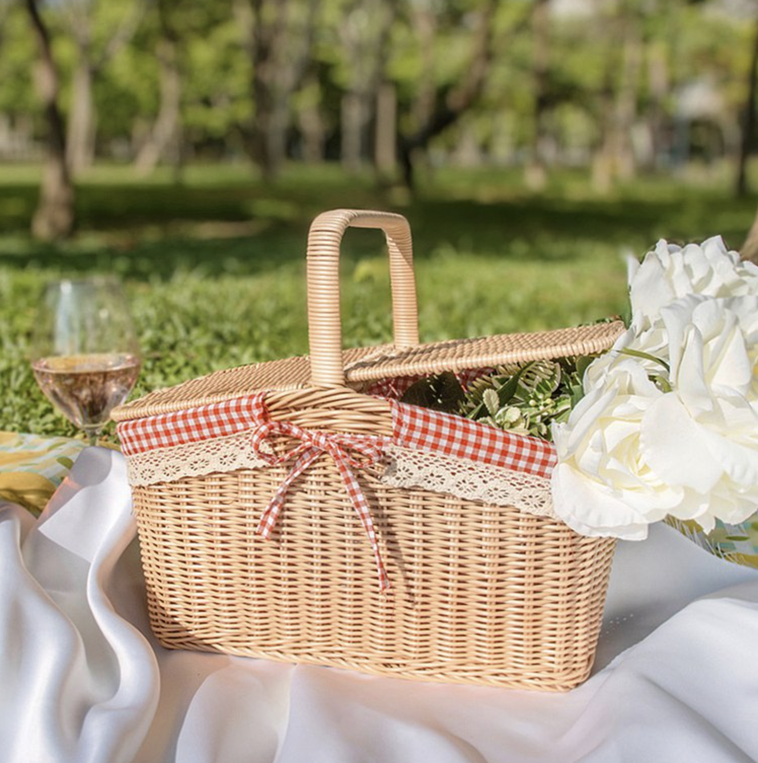 奶油帶蓋野餐籃【可水洗】德國進口PP材質藤籃