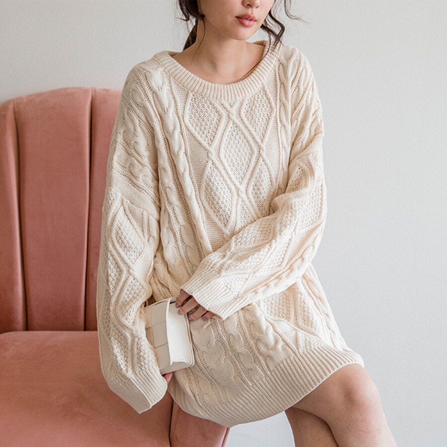 ★限時下殺$650★MIUSTAR 菱格麻花織紋長版針織毛衣(共3色)1029預購【NG002087】