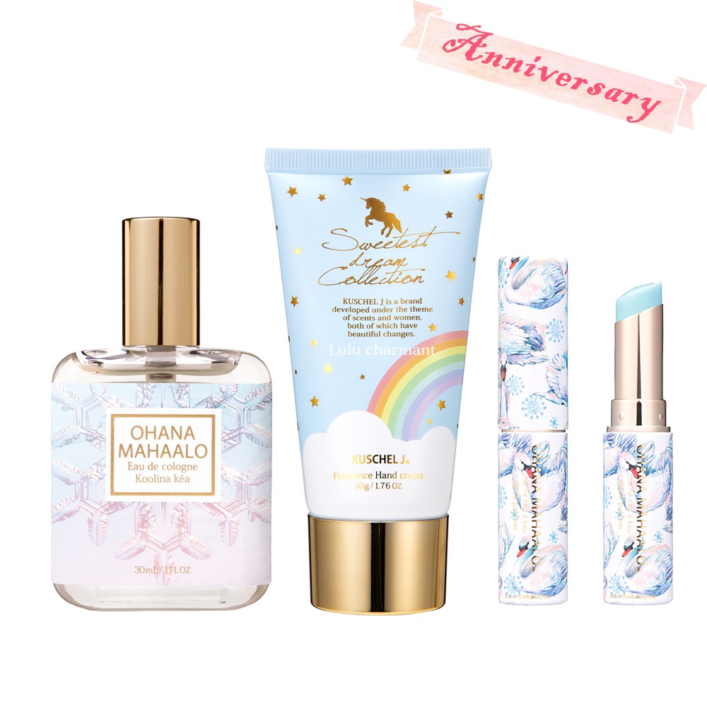 花香調鈴蘭天鵝：白琥珀、白麝香、鈴蘭跳舞河馬：綠意調 紫丁香 玫瑰極光森林：木蘭、木質香、麝香日暖洋洋：葡萄柚、茉莉、麝香椰風漫舞：黑醋栗、覆盆子、牡丹櫻飛燕舞：櫻桃、桃、香草藍海女神：茉莉、柑橘、快