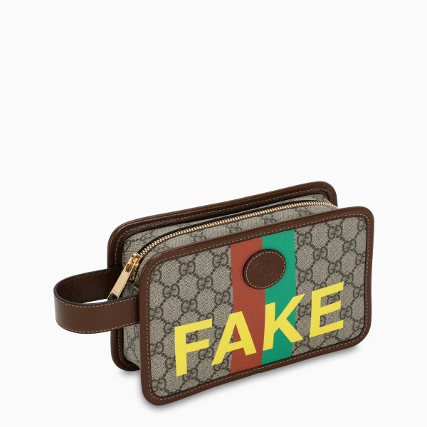 Cosmetic case by Gucci in beige and ebony GG Supreme canvas, material with reduced environmental imp